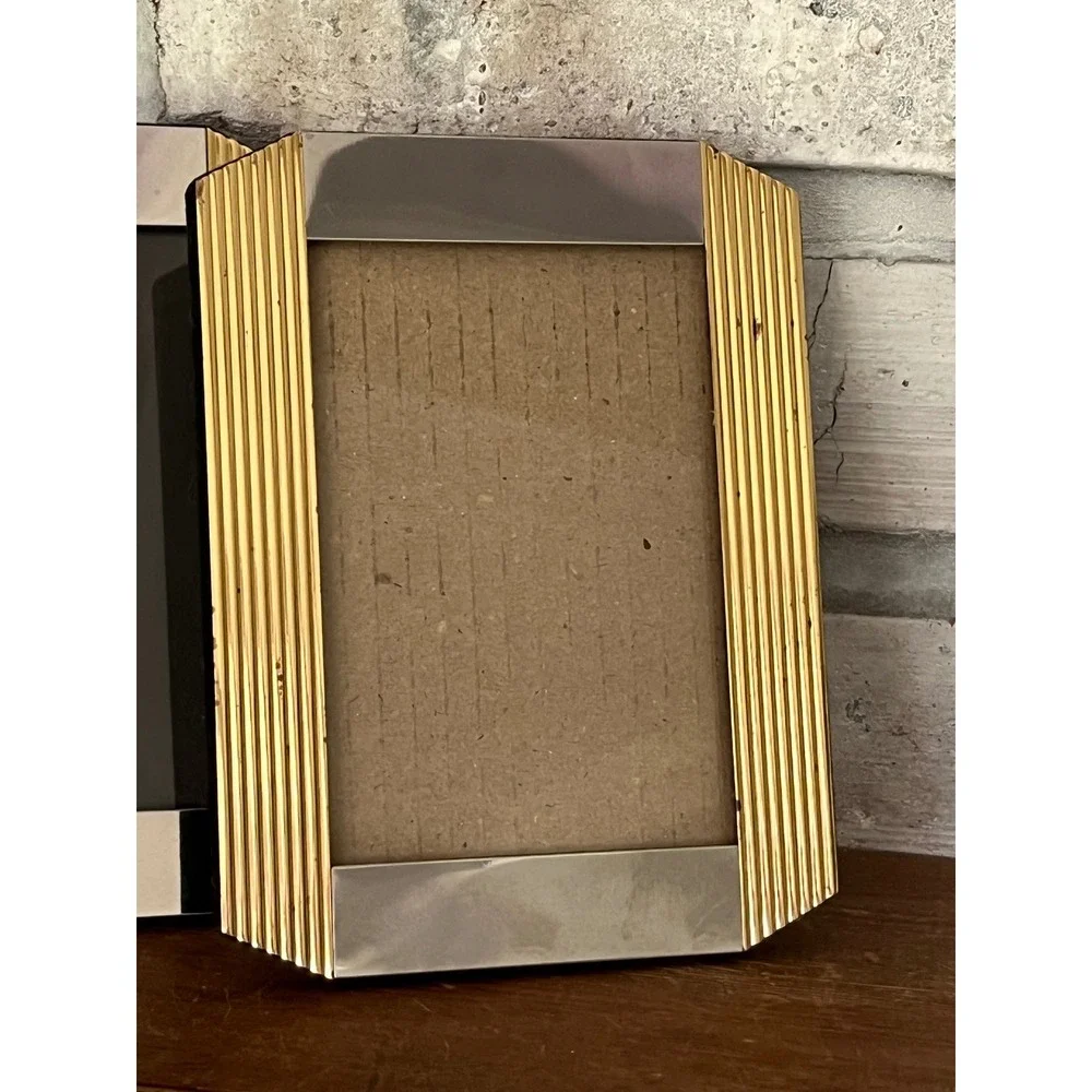 Vintage Art Deco Set of 4 Gold & Silver Color Two Tone Picture Frames